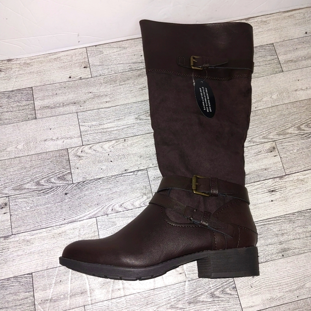 NIB Style & Co Ashlie Chocolate Faux Suede/Leather Boots Womens Shoes Size M